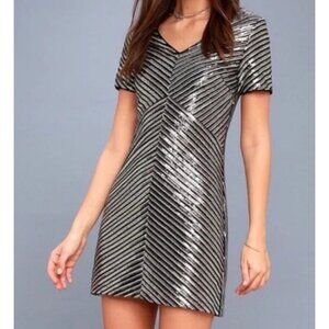 NWT Broadway Star Gold Sequin Mini Dress Size Medium Lined V Neck New Years
